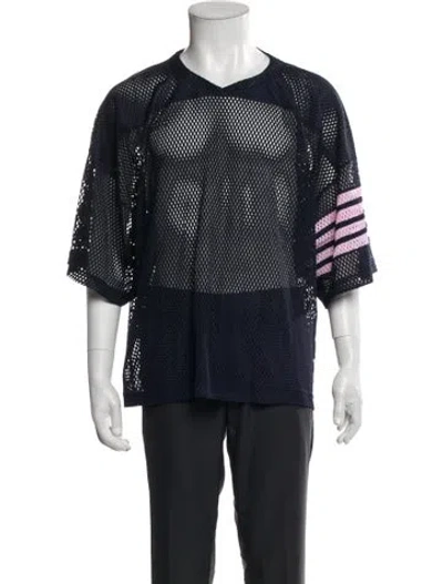 Pre-owned Thom Browne Striped V-neck T-shirt In Blue