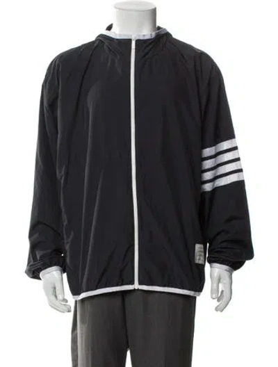 Pre-owned Thom Browne Striped Windbreaker In Gray