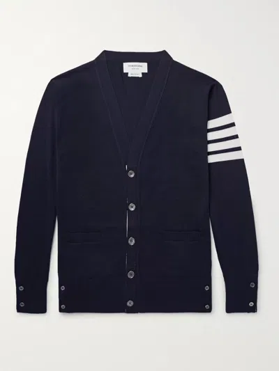 Thom Browne Striped Wool Cardigan In Blue