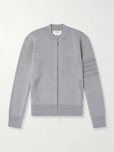 Thom Browne Striped Wool, Linen And Cotton-blend Zip-up Cardigan In Gray