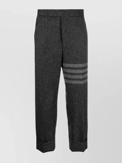 Thom Browne Striped Wool Trousers With Cuffed Hem In Black