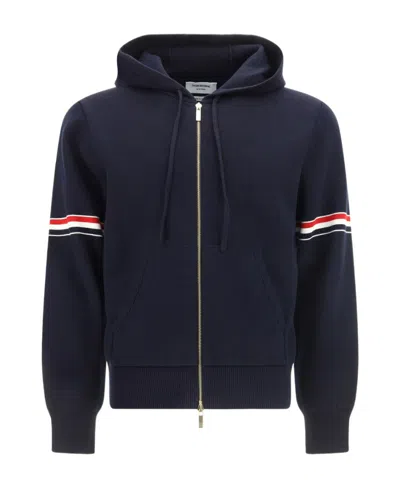 Thom Browne Striped Zip-up Hoodie In Black