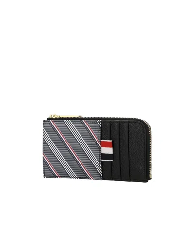Thom Browne Striped Zip Wallet In Black