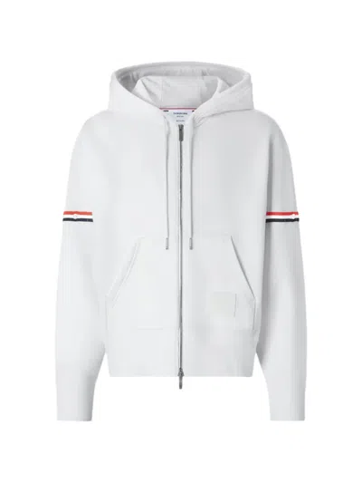 Thom Browne Striped Zip-up Hoodie In White