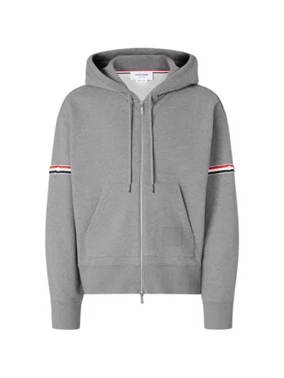 Thom Browne Striped-detail Hoodie In Gray