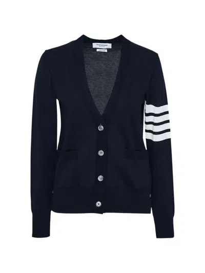 Thom Browne Merino Wool 4-bar Relaxed Fit V-neck Cardigan In Blue