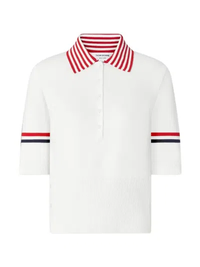 Thom Browne Stripe-detail Polo Shirt In White