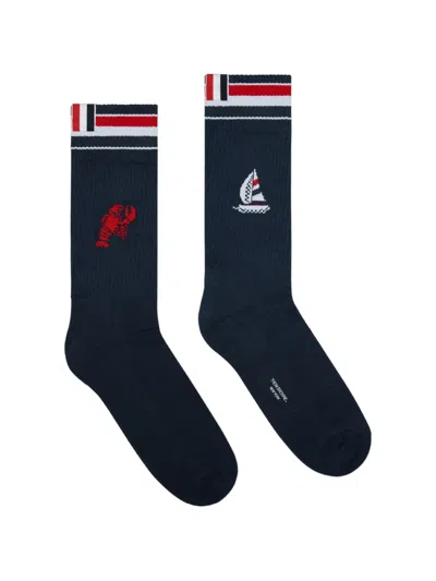 Thom Browne Stripe-detail Socks In Blue