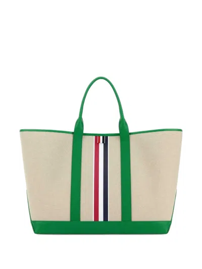Thom Browne Stripe-detail Tote Bag In Green