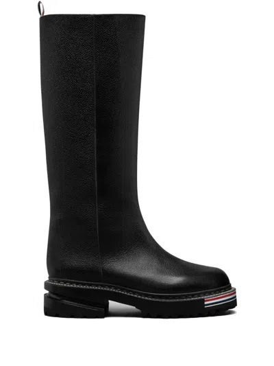 Thom Browne Stripe-detailed Leather Boots In Black