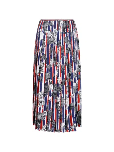 Thom Browne Striped-pattern Graphic-print Pleated Maxi Skirt In Multi