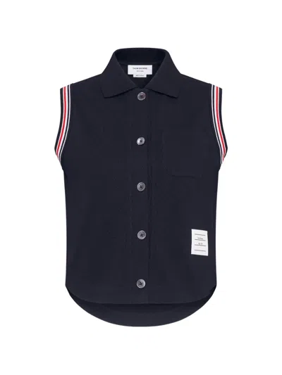 Thom Browne Striped-trim Sleeveless Shirt In Black