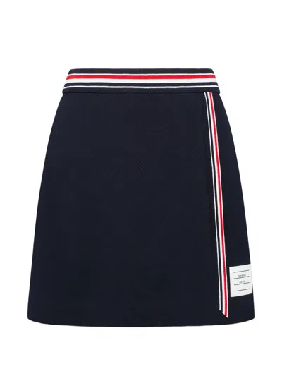 Thom Browne Striped-trim Wrap Mini Skirt In Blue