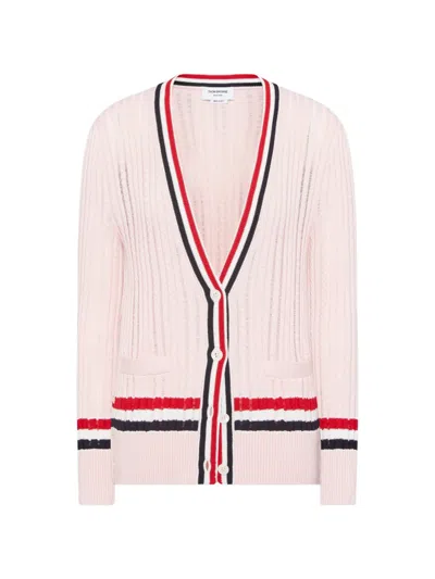 Thom Browne Stripe-ladder Cable Cardigan In Pink