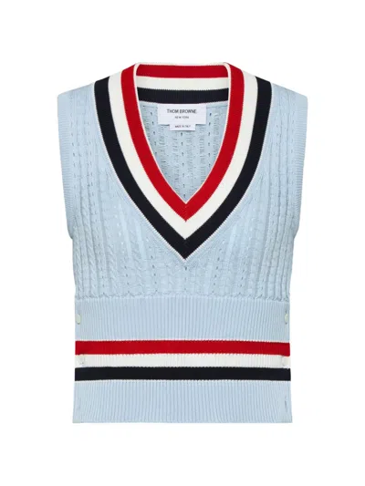 Thom Browne Stripe-ladder Cable Vest In Blue
