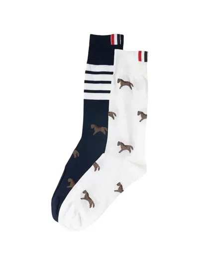 Thom Browne Stripes Horse-print Socks In White