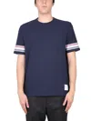 Thom Browne Navy Engineered Rwb Strip Textured Cotton T-shirt In Blue