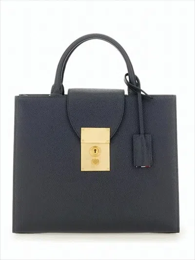 Thom Browne Structured Calf Leather Tote Bag With Gold-tone Lock In White