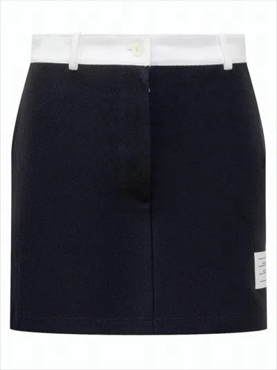 Thom Browne Structured Mini Skirt With Contrast Waistband And Signature Details In Black