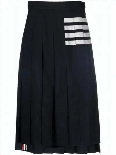 THOM BROWNE STRUCTURED PLEATED MIDI SKIRT WITH TRICOLOR TAB DETAIL