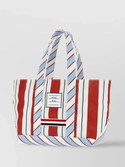 THOM BROWNE STRUCTURED STRIPED CANVAS TOTE