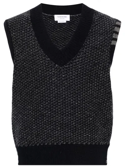 Thom Browne 4-bar Knitted Vest In Blue