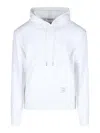 Thom Browne Hooded Sweatshirt With Kangaroo Pocket And Striped Detail In White