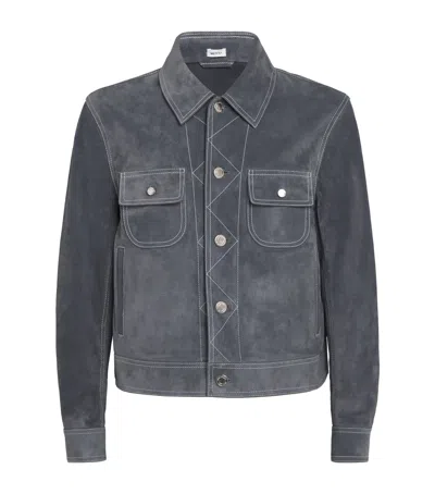 Thom Browne Suede Backstrap Utility Jacket In Black