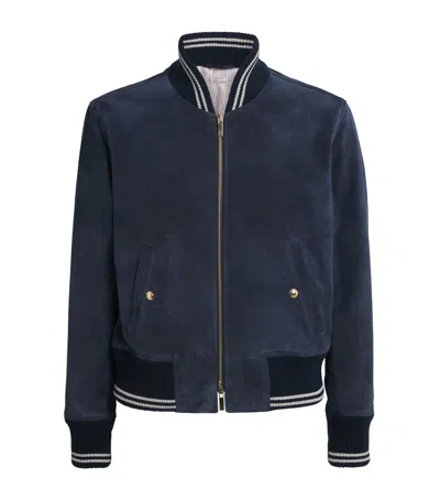 Thom Browne Suede Bomber Jacket In Blue