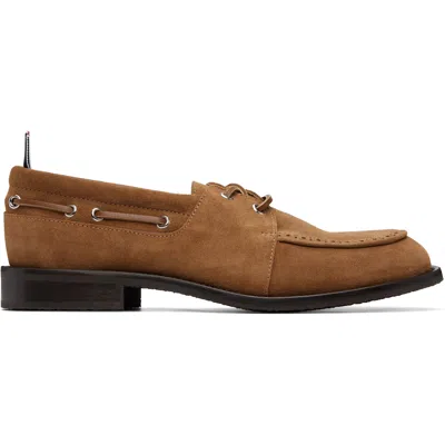 Thom Browne Suede Brogue-detail Boat Shoes In Brown