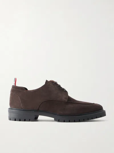 Thom Browne Calf Suede Commando Sole Derby Shoes In Transparent