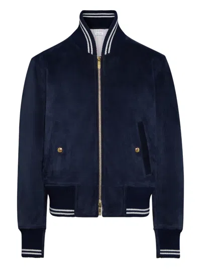 Thom Browne Suede Blouson Jacket In Blue