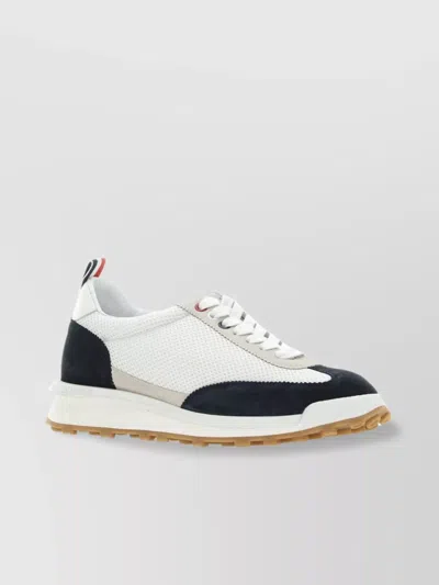 Thom Browne Suede Kid Fine Tech Runner In Navy