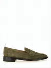 Thom Browne Suede Loafers With Rounded Toe And Tricolor Detail In White