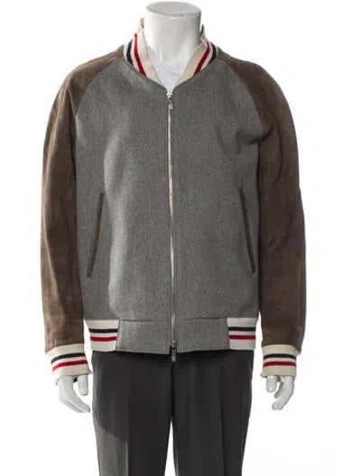 Pre-owned Thom Browne Suede Paneled Calfskin Bomber Jacket In Gray