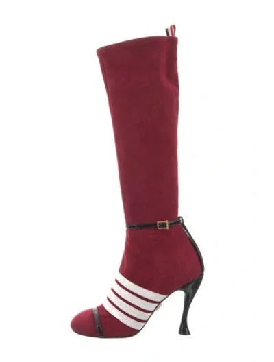 Pre-owned Thom Browne Suede Striped Boots W/ Tags In Red