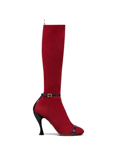 Thom Browne Suede Stripe-detail Boots In Red