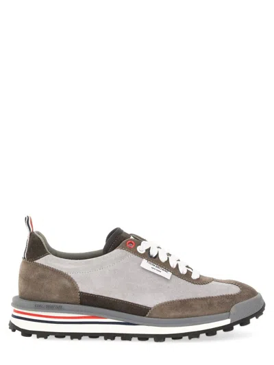 Thom Browne Suede Tech Runner In Gray