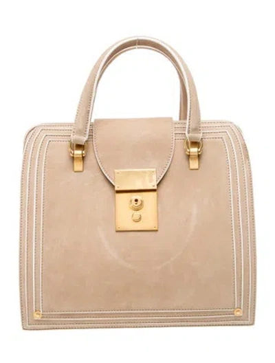 Pre-owned Thom Browne Suede Top Handle Bag In Neutral