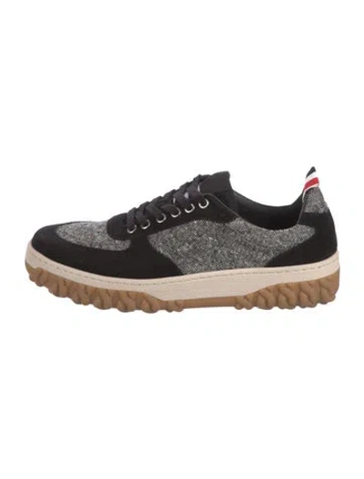 Pre-owned Thom Browne Suede Tweed Pattern Sneakers In Black