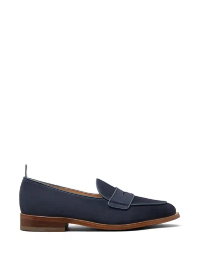 Thom Browne Suede Varsity Penny Loafers With Leather Soles In Blue