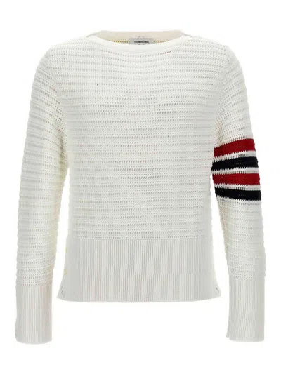 Thom Browne Faux Crochet Stitch Sweater In White