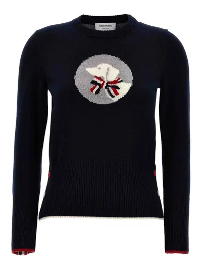 Thom Browne Hector & Bow Sweater In Blue