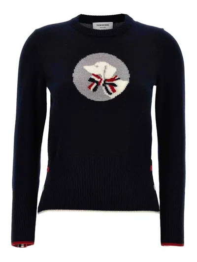 Thom Browne Blue Jacquard Pattern Sweater In 415 Navy