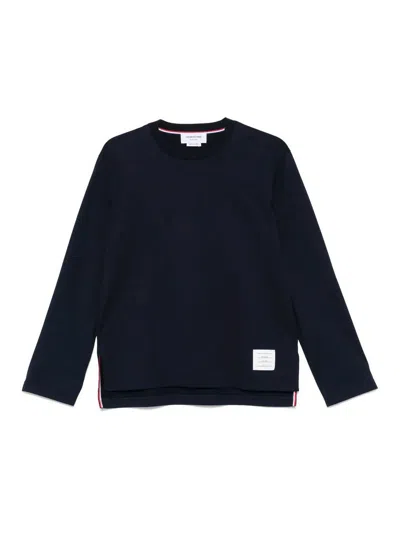 Thom Browne Oversized Long Sleeve Tee W/ Rwb Knit Trim In Black