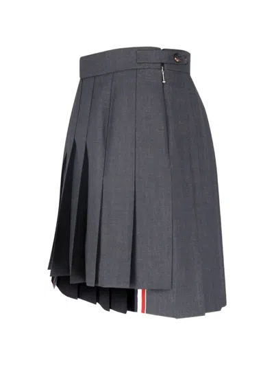 Thom Browne Super 120's Twill Pleated Midi Skirt In Gray