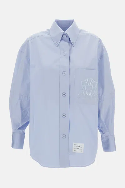 Thom Browne Supersized Long Sleeve Point Collar Shirt In Blue