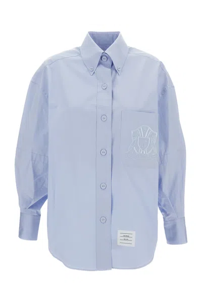 Thom Browne Supersized Long Sleeve Point Collar Shirt In Blue