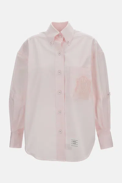 Thom Browne Supersized Long Sleeve Point Collar Shirt In Pink