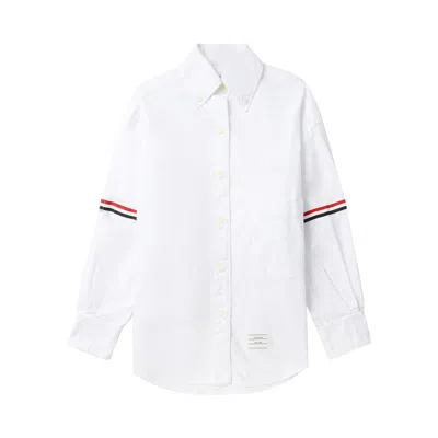 Pre-owned Thom Browne Supersized Point Collar Shirt With Rwb Grosgrain Armbands In Oxford 'white' | Women's Si
